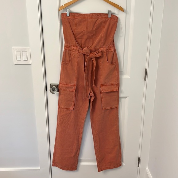 Blue Blush Pants - Blue Blush Washed Pink Strapless Denim Jumper w/pockets and Tie Waist Size Large